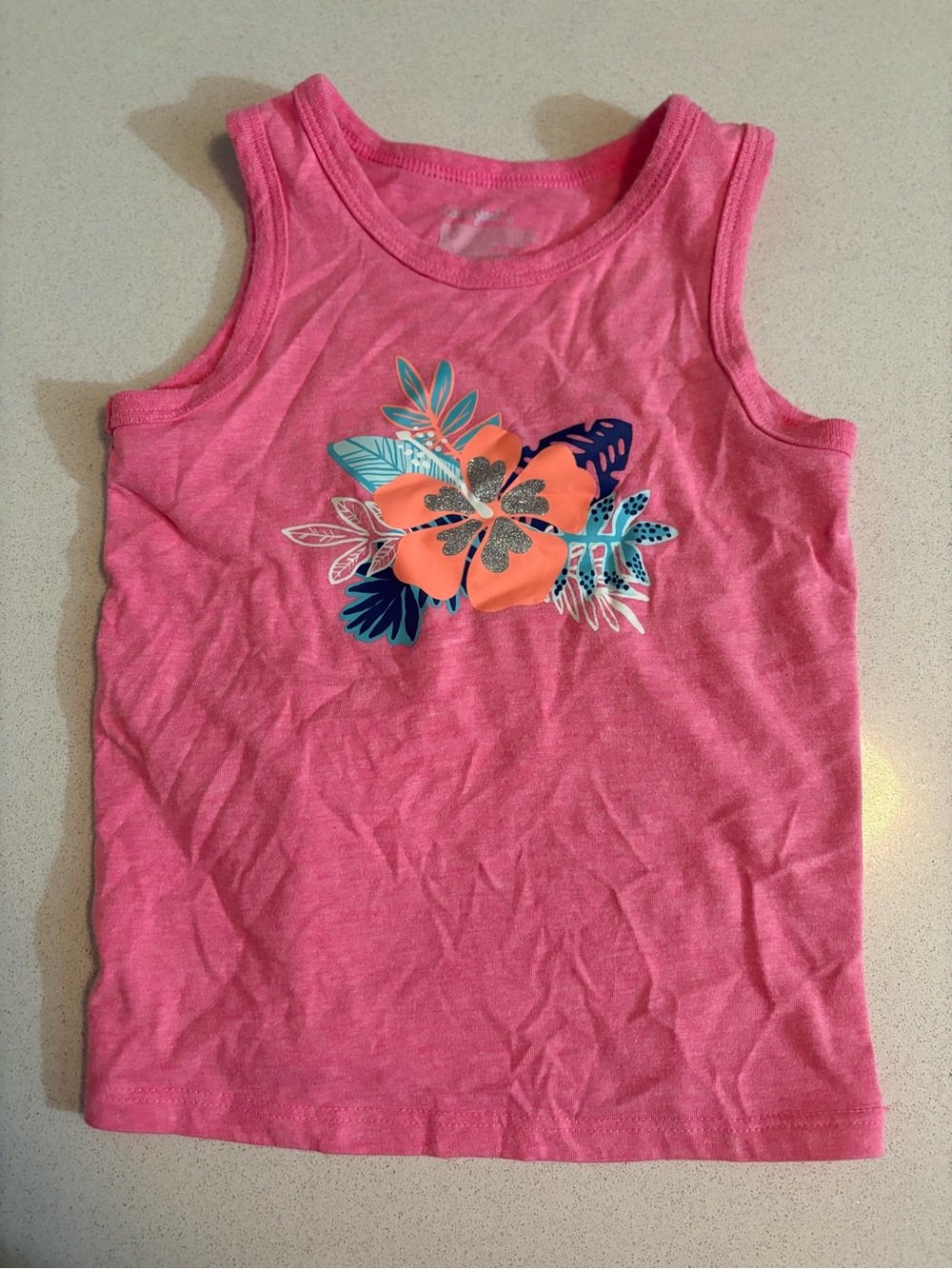 Cat & Jack Pink Floral Tank Top with Blue and Orange Accents